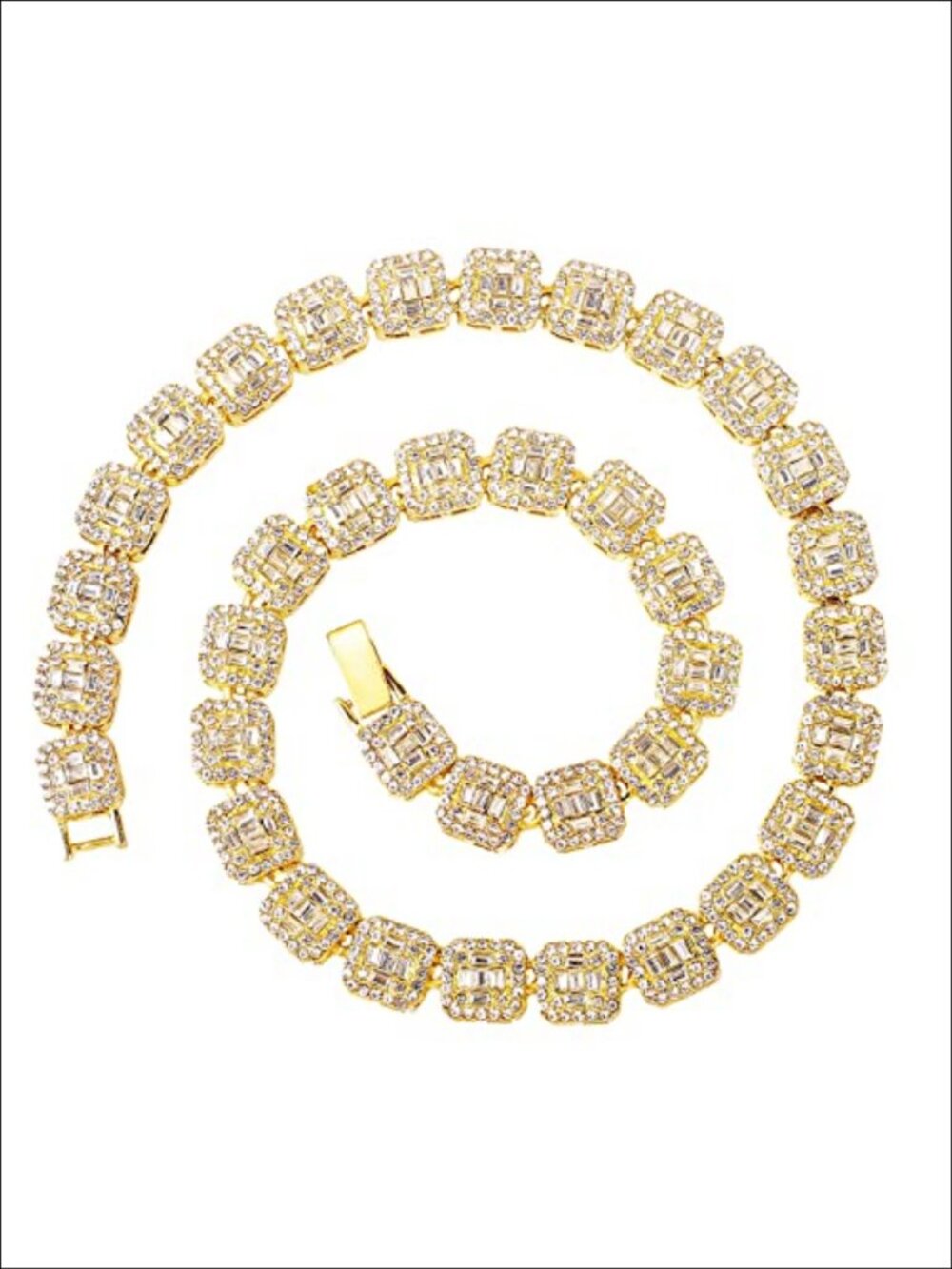 Men's Iced Out Baguette Tennis Chain Necklace Hip Hop Jewelry